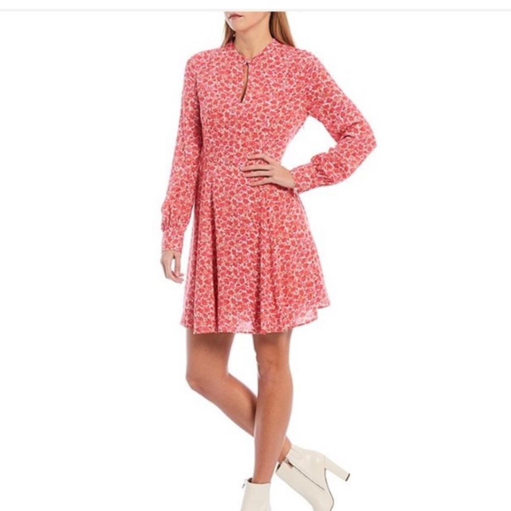 A Loves A - Anthropologie - Small - Long Sleeved Red and Pink Floral Dress - NWT